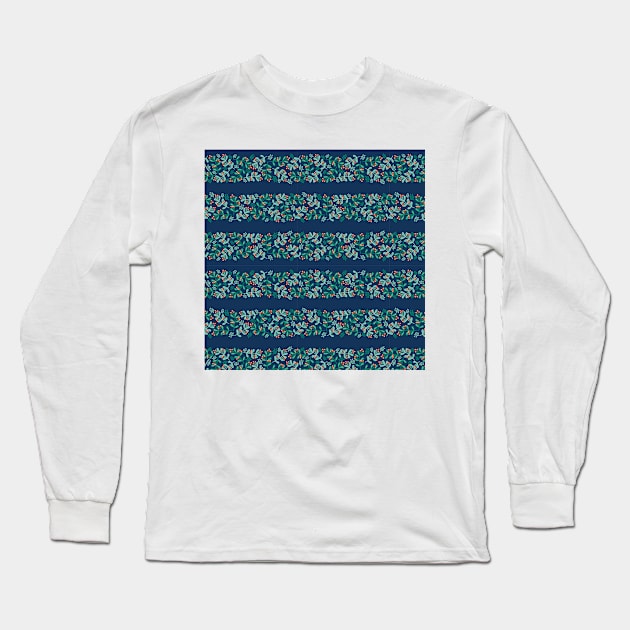 Mistletoe Christmas Stripes Blue Long Sleeve T-Shirt by Sandra Hutter Designs